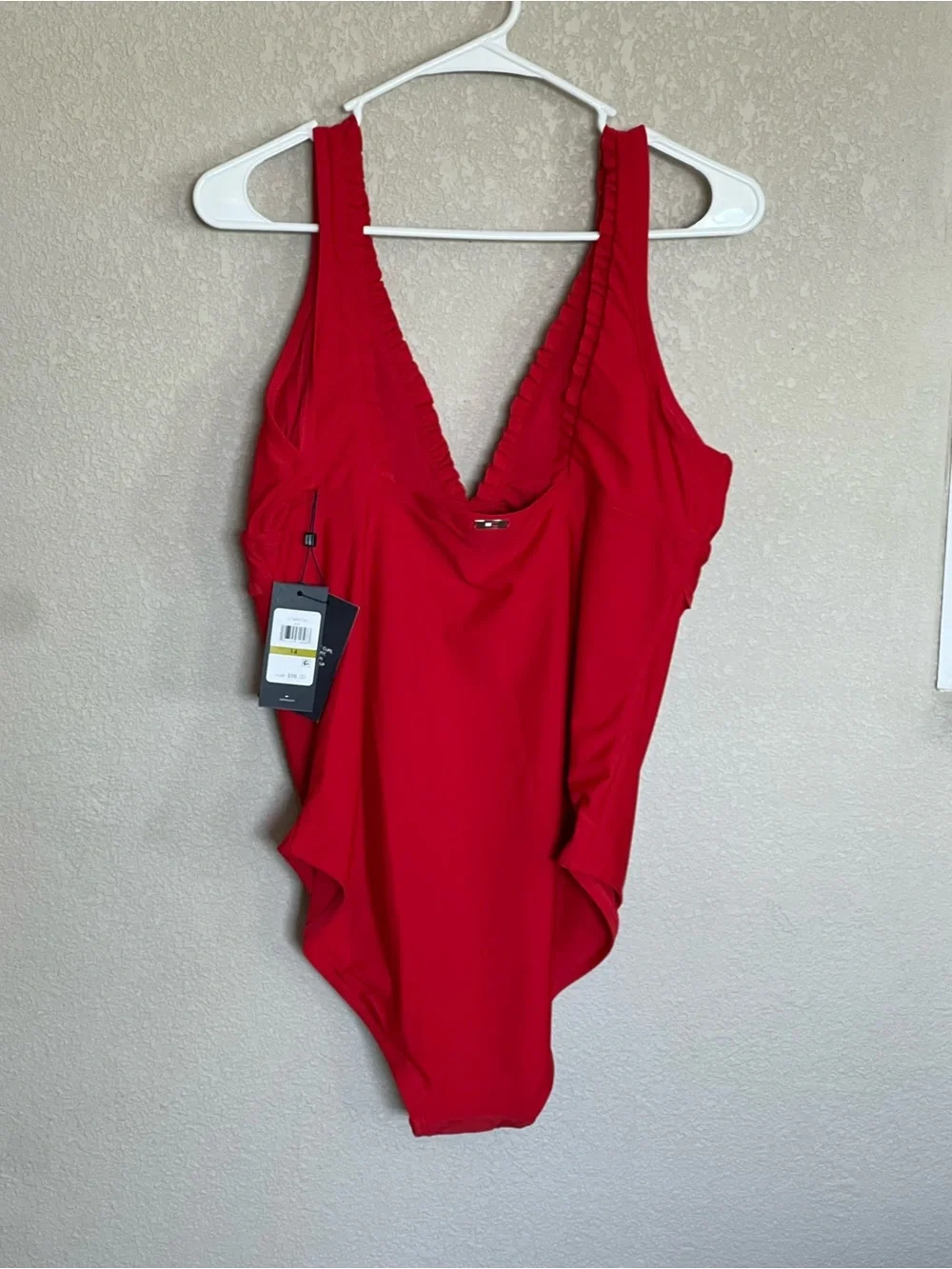Tommy Hilfiger Red V-Neck One-Piece Swimsuit